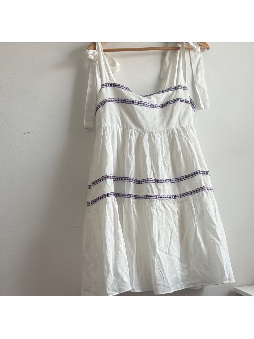 Mustard Seed White Mini Dress with Blue Embroidered Bands